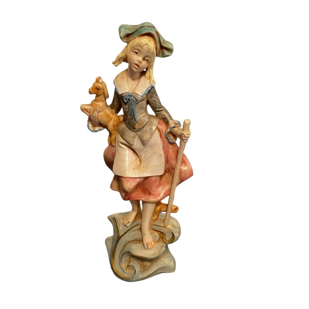 Fontanini Depose Italy Shepherdess Figurine Girl with Lamb Vintage Statue Vtg